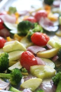 Roasted veggies for Creamy Pesto Vegetable Pasta