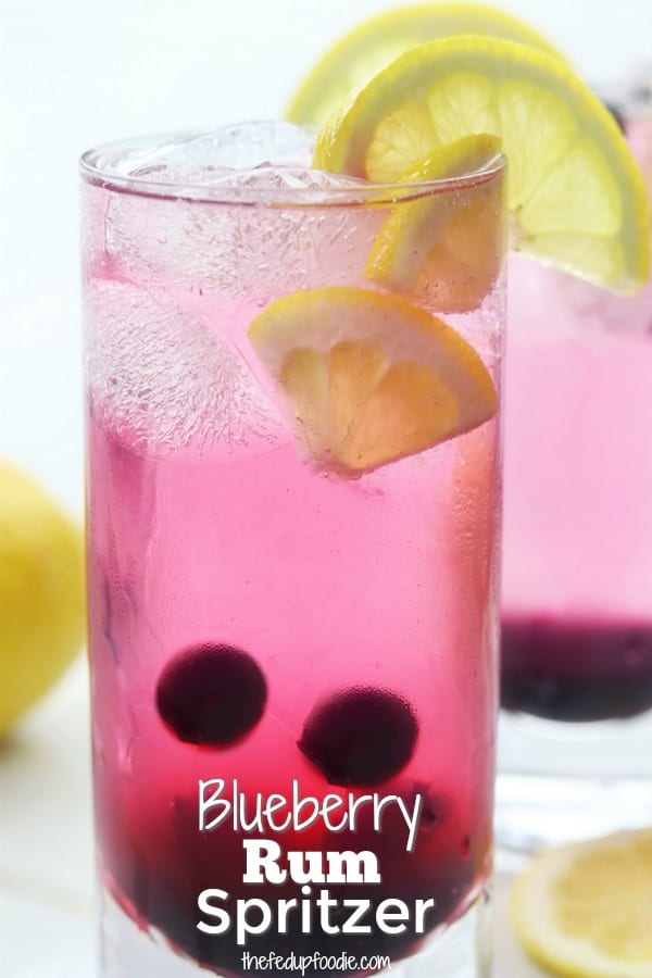 Fun drinks are requirement for surviving summer and this Blueberry Rum Spritzer absolutely falls into the category of easy and fun alcoholic drinks to make. It is light and refreshing with loads of blueberry flavor and a hint of lemon. So delicious, it is sure to top your list of best alcoholic drinks. #RumCocktail #AlcoholDrinks https://www.thefedupfoodie.com