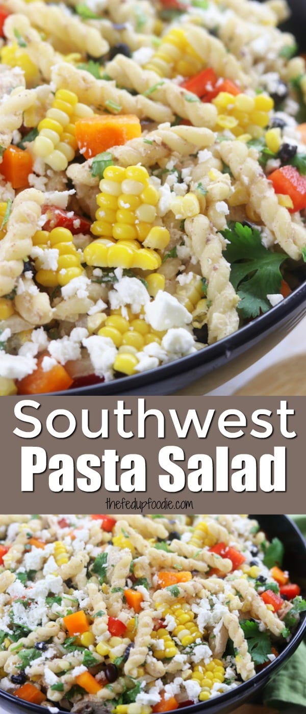 Southwest Pasta Salad recipe is like a clean eating version of Mexican street corn pasta salad. With fresh cooked corn, black beans and a creamy Greek yogurt dressing. This pasta salad is perfect for summer parties or dinners.
#PastaSalad #PastaDishes
https://www.thefedupfoodie.com