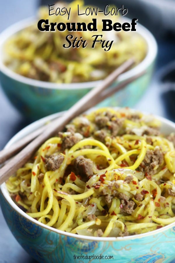 With just a few ingredients, this Ground Beef Stir Fry is perfect for a quick and healthy weeknight dinner. My husband loved it so much he didn't even notice we were eating low carb.  #LowCarbRecipes #StirFryRecipes https://www.thefedupfoodie.com