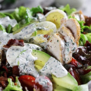 Avocado Chicken Salad Recipe dressed with Ranch Dressing.