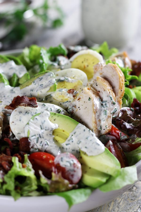 Avocado Chicken Salad Recipe dressed with Ranch Dressing.