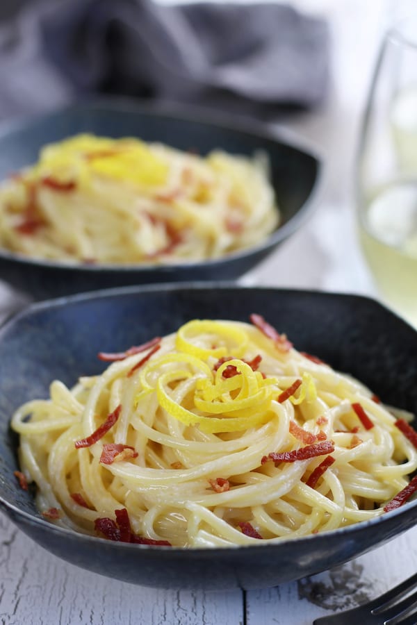 2 bowls of Creamy Lemon Pasta.