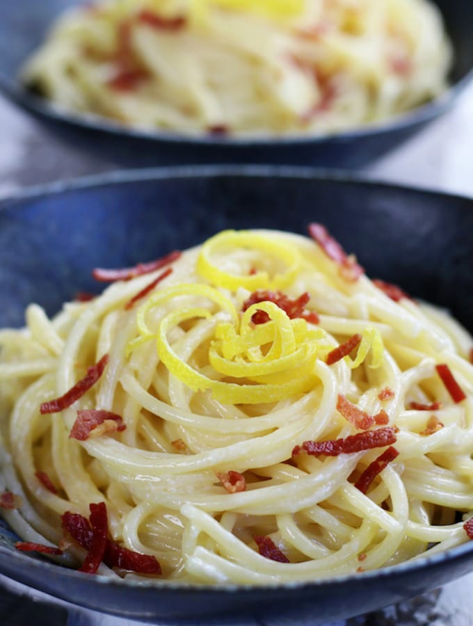 Up close shot of Lemon Garlic Pasta.