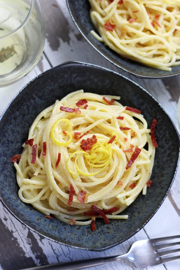 Single of bowl of prepared Lemon Pasta Recipe.