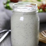 Low Carb Ranch Dressing in a Mason jar.