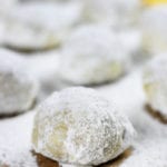 Orange Cranberry Walnut Balls sprinkled and rolled in powdered sugar.