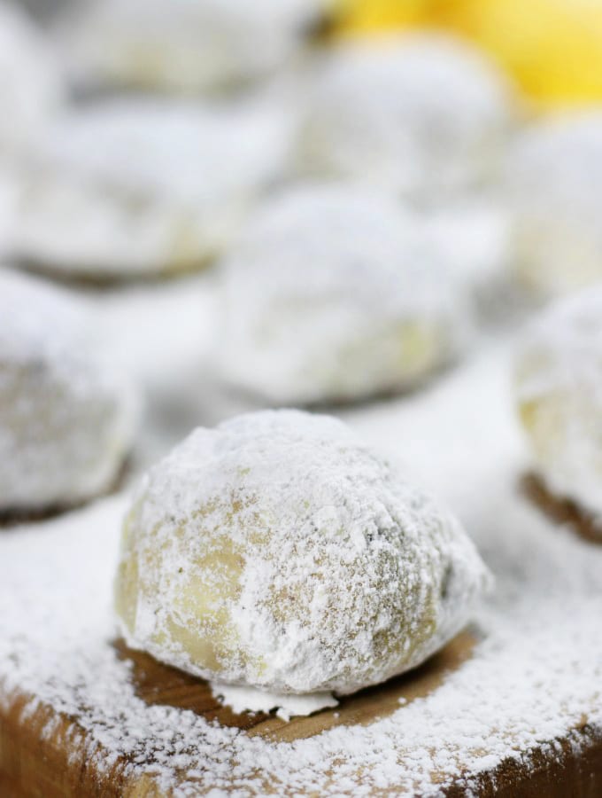 Orange Cranberry Walnut Balls sprinkled and rolled in powdered sugar.