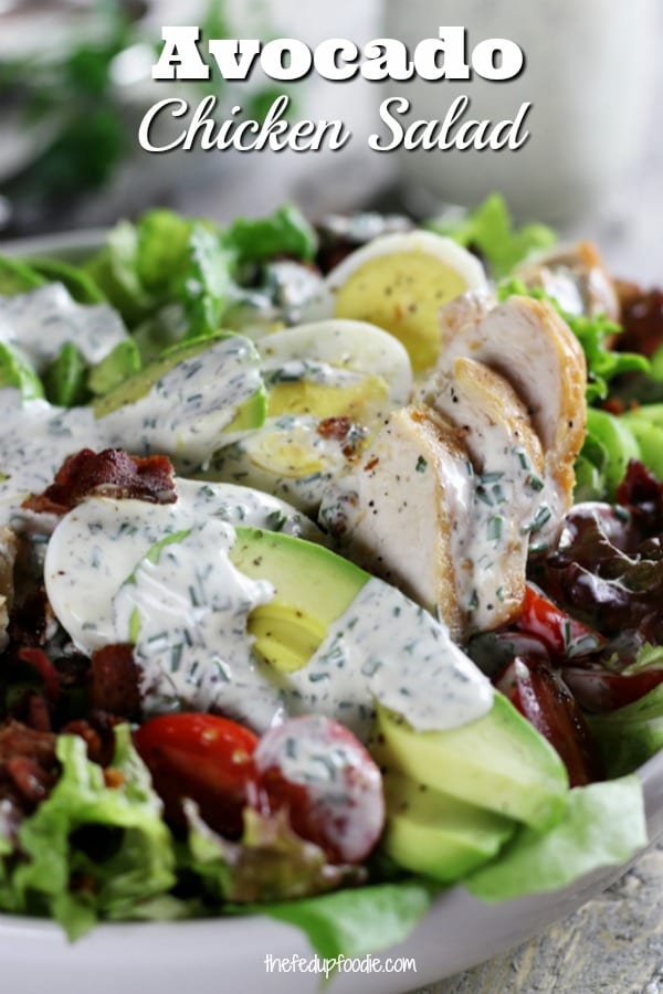 Creamy Avocado Chicken Salad is super delicious low-carb feast. It's completely mouthwatering with a homemade ranch dressing, bacon, hard boiled eggs and loads of healthy veggies.
#AvocadoSalad #SaladRecipes
https://www.thefedupfoodie.com