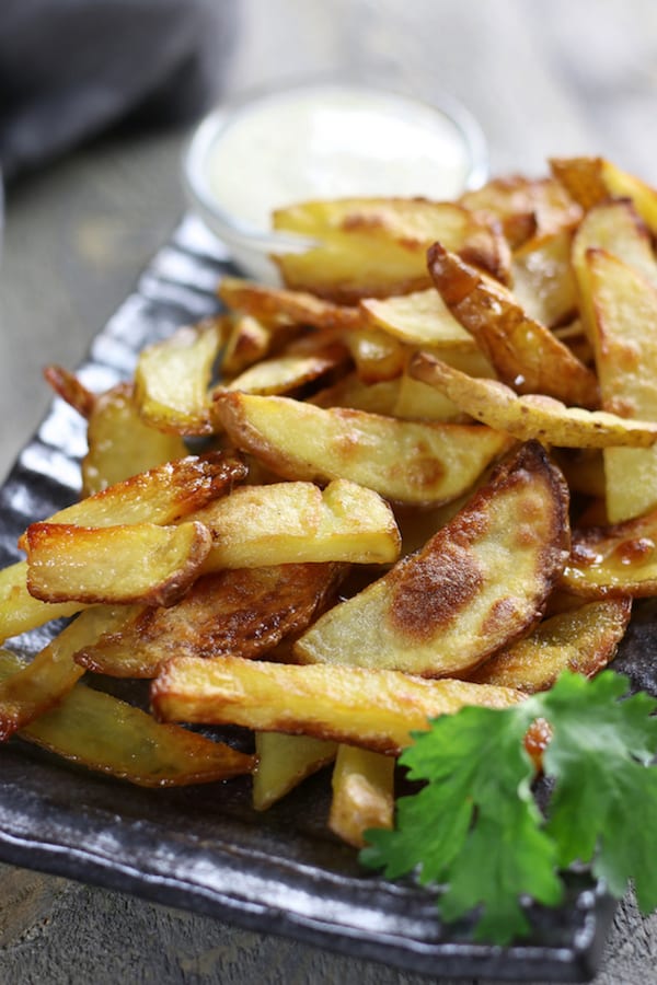 Up close picture of Homemade French Fries Recipe for Carne Asada Fries. 