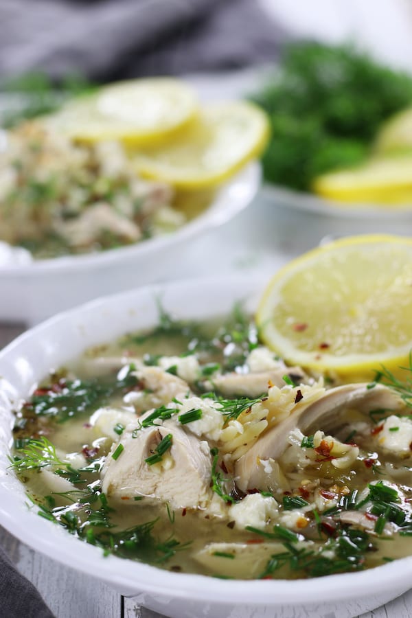 Lemon Chicken Soup Recipe with lemon slices.