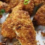 Up close photo pf fried Crispy Chicken Strips.