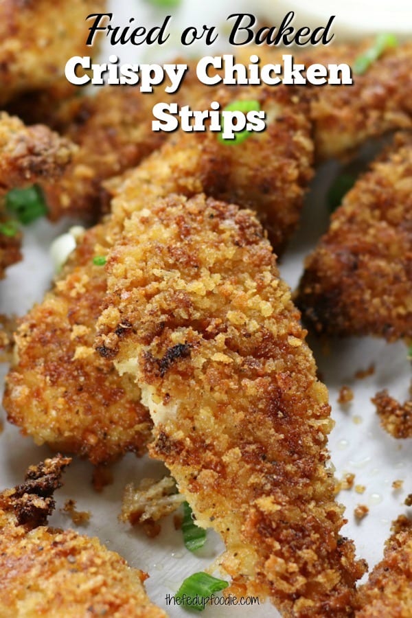 Fried or Baked Crispy Chicken Strips creates moist tender chicken on the inside with an addictively crispy and flavorful coating. A healthier homemade dinner the whole family will love.
#ChickenStripRecipes #ChickenStrips #EasyChickenStrips #ChickenStripsBaked #ChickenStripsFried https://www.thefedupfoodie.com