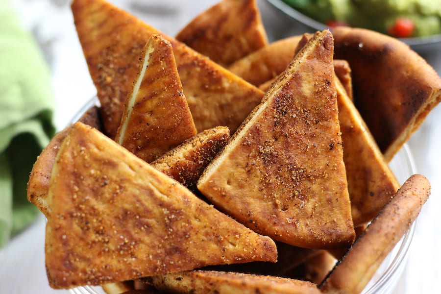 Up close photo of Healthy Homemade Pita Chips.