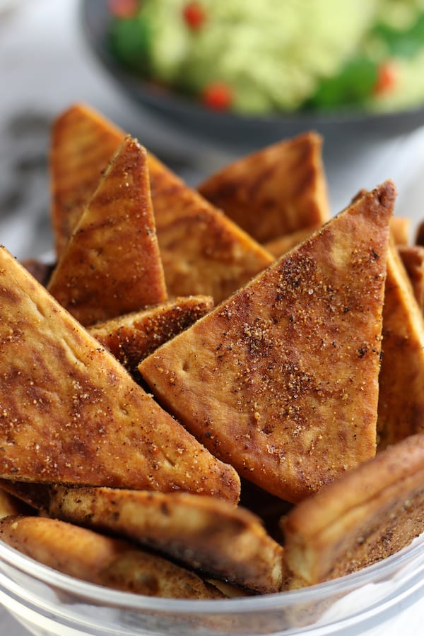 A bowl full of Homemade Pita Chips.