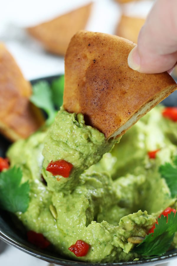 Pita Chips Recipe with Avocado Hummus.