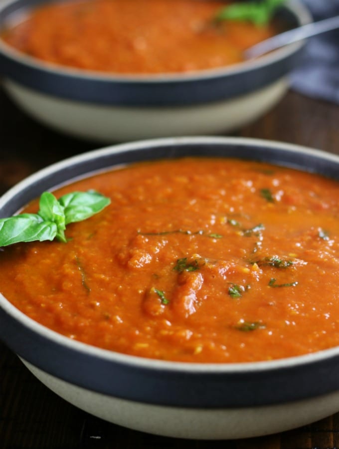 Two bowls of Tomato Basil Soup.