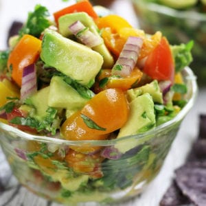 Up close photo of the Best Guacamole Salsa Recipe.