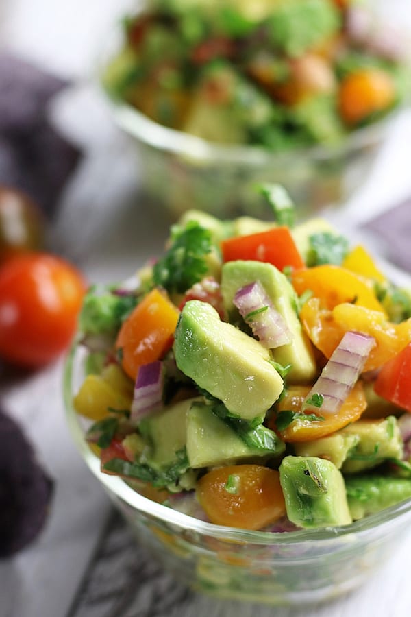 Two individual photos of Easy Avocado Salsa.