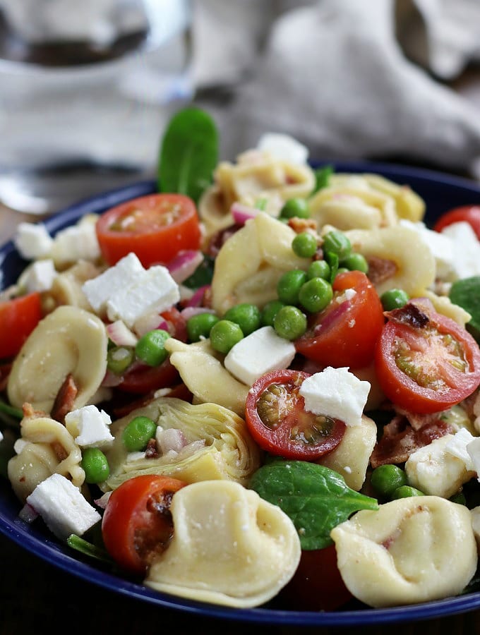 Up close photo Bacon Belly Button Pasta Salad.