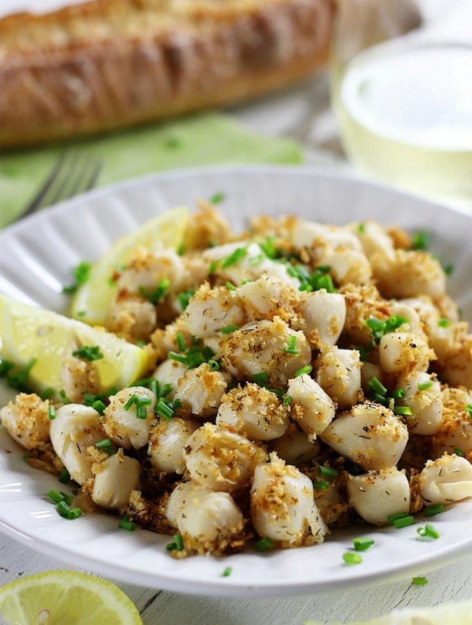 Broiled Scallops with Lemon Parmesan Panko