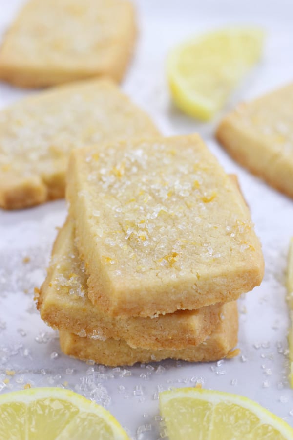 Lemon Shortbread with sparkling sugar.