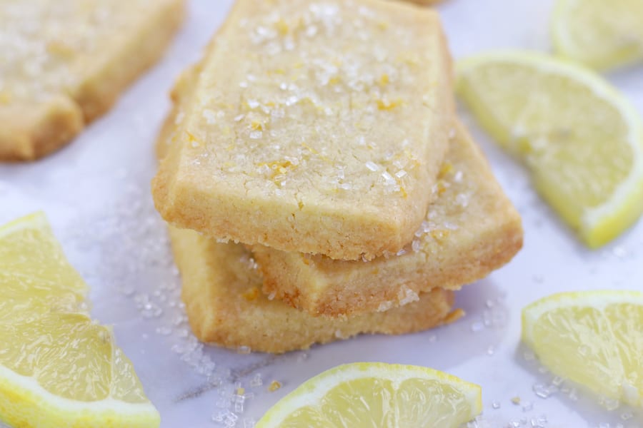 Three cookies from Lemon Shortbread Cookies Recipe.