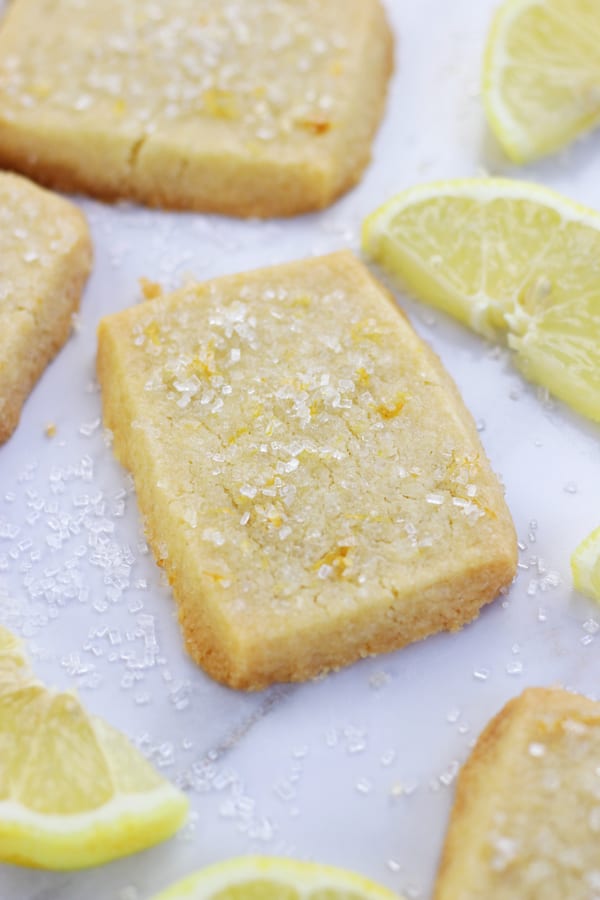 Overhead photo of a cookie from Lemon Shortbread Recipe.