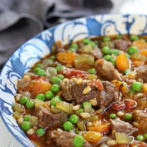 Up close photo of Beef Soup with Barley.