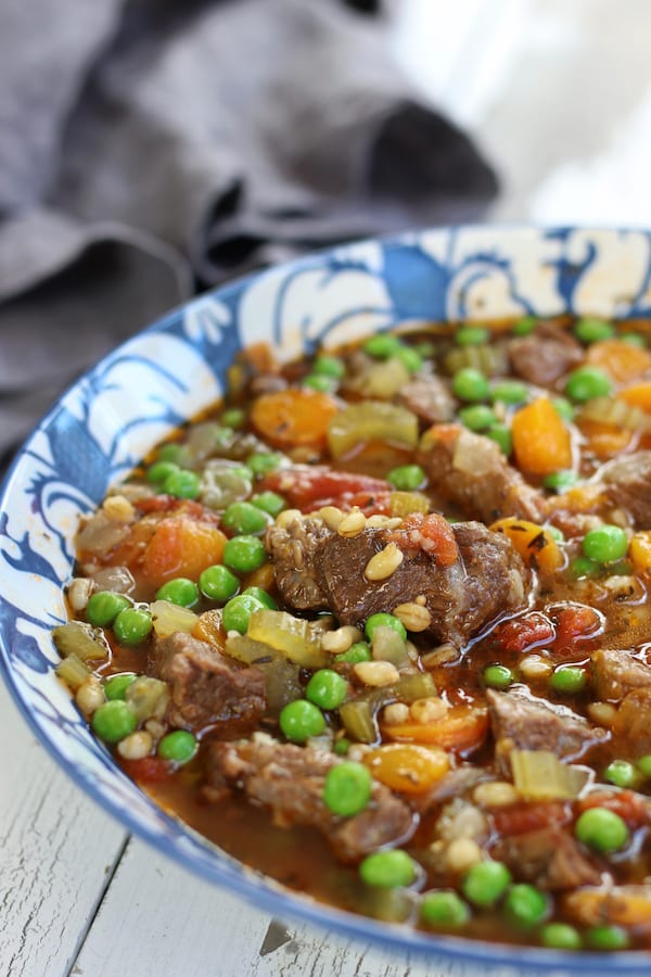 Up close photo of Beef Soup with Barley.