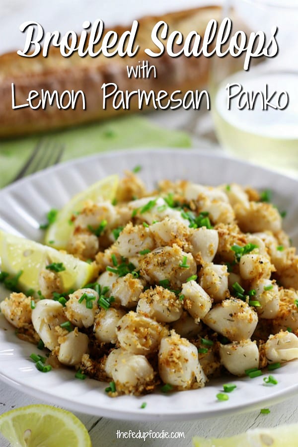 Bright, crisp and savory, these Broiled Scallops with Lemon Parmesan Panko are not only incredibly easy to make, but are to die for delicious.  
#BroiledScallops #BroiledScallopsEasy #ScallopsWithBreadCrumbs #HealthyAppetizer https://www.thefedupfoodie.com