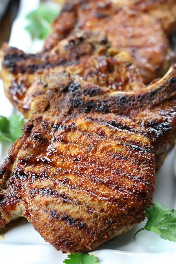 A platter full of Broiled Pork Chops