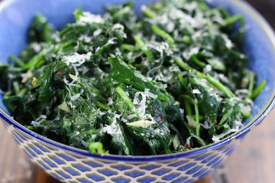 Up close photo of Sautéed Spinach Recipe.