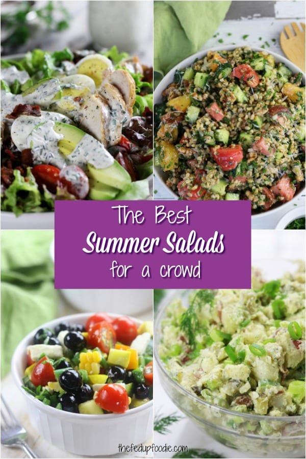 A four picture collage of Summer Salads Recipes for BBQ's, cookouts and potlucks.