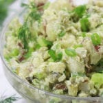 Skinny Red Potato Salad in a big clear glass bowl.