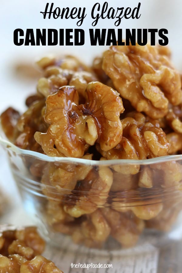 Quick, easy and so delicious, this Candied Walnuts recipe is honey glazed and perfect in salads, eaten with cheese or as a simple snack. One of our favorite healthy treats during the holidays.
#CandiedWalnuts #GlutenFree #CandiedWalnutsRecipe #HealthyCandiedWalnuts #EasyCandiedWalnuts https://www.thefedupfoodie.com