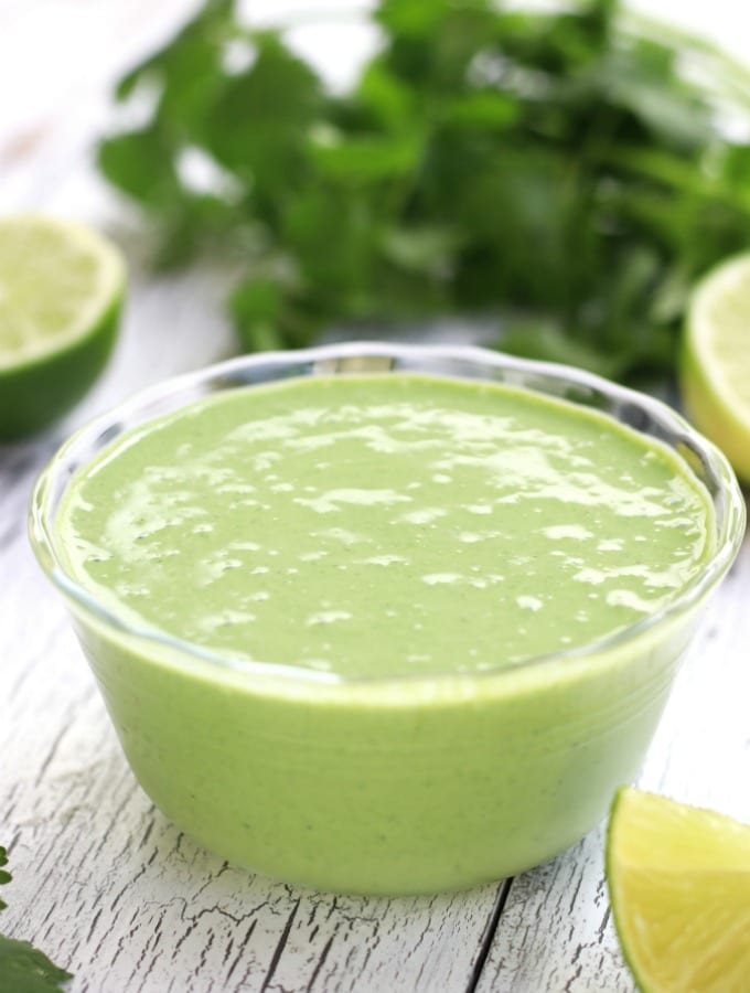 Cilantro Garlic Sauce in a single serving bowl.