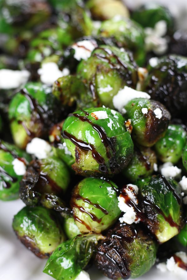 Grilled Brussel Sprouts with Balsamic Glaze and feta.