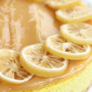 Whole Lemon Cheesecake with candied lemon slices.