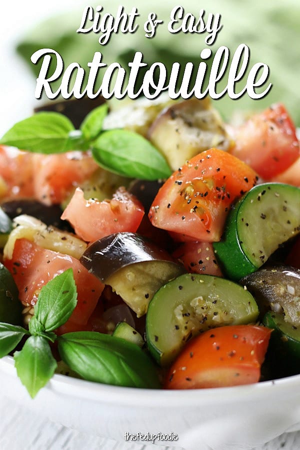 Steamed rather than stewed, Light & Easy Ratatouille is a quick and healthy summer vegetable dish delicious eaten cold or warm. Eggplant, zucchini, tomatoes, onions, garlic and oregano makes for a tasty companion to many main courses.
#RatatouilleRecipe #HealthyRatatouille #EasyRatatouille #Vegan #GlutenFree https://www.thefedupfoodie.com