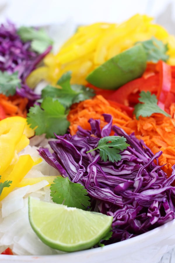 Up close shot of ingredients for Tossed Cabbage Salad.