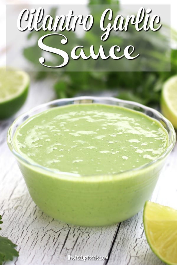Creamy and full of Mexican flavors. this Cilantro Garlic Sauce is a healthy and delicious condiment for tacos, quesadillas, salads, etc. The possibilities are endless. This sauce is fast, easy and so completely addictive. 
#CilantroSauce #HealthyCilantroSauce #HealthySauce #GlutenFreeSauce #CilantroSauce Recipe #GreekYogurtCilantroSauce
https://www.thefedupfoodie.com
