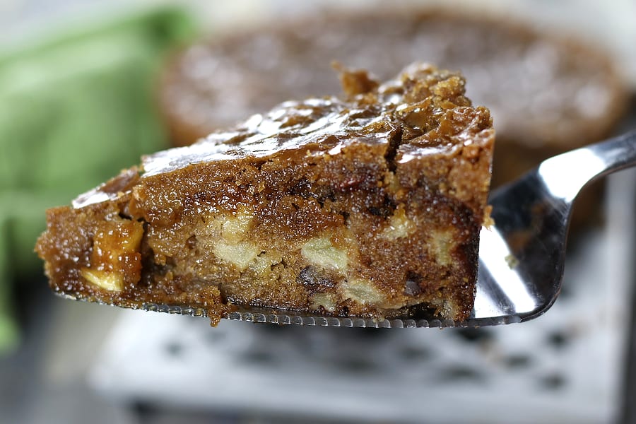 Unclose photo showing how moist this Caramel Apple Cake is.