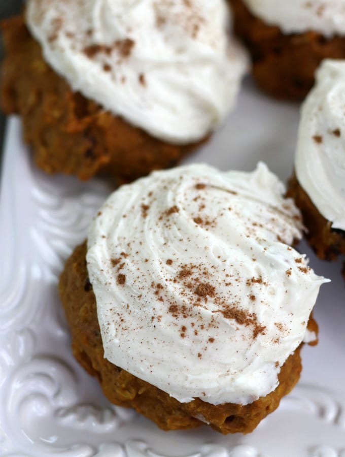 Pumpkin Oatmeal Cookies on a white platter.