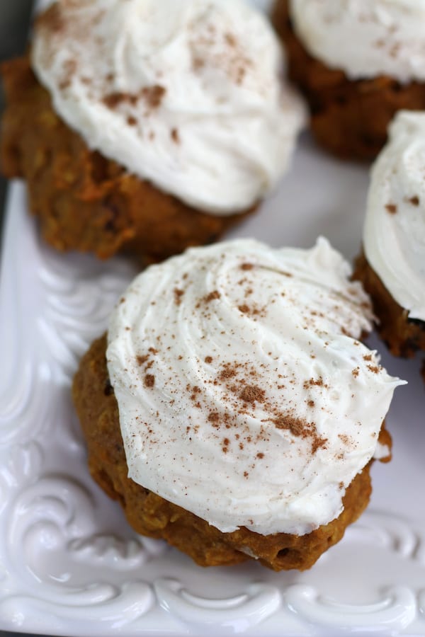 Overhead photo of Pumpkin Spice Cookies with cream cheese icing.