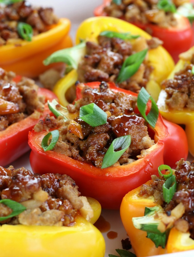 Up close photo of Asian Chicken Stuffed Peppers.