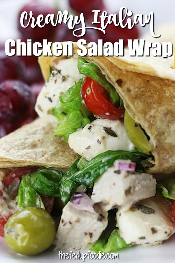 Creamy Italian Chicken Salad Wrap recipe is an easy and delicious meal. A whole wheat tortilla holds baked chicken, mozzarella cheese, veggies and a homemade creamy Italian dressing. Always a favorite as a make ahead lunch!
#ChickenSaladWrap #WrapRecipes #LunchIdeas
https://www.thefedupfoodie.com/