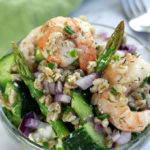 Up close photo of a serving of Shrimp and Farro Salad.