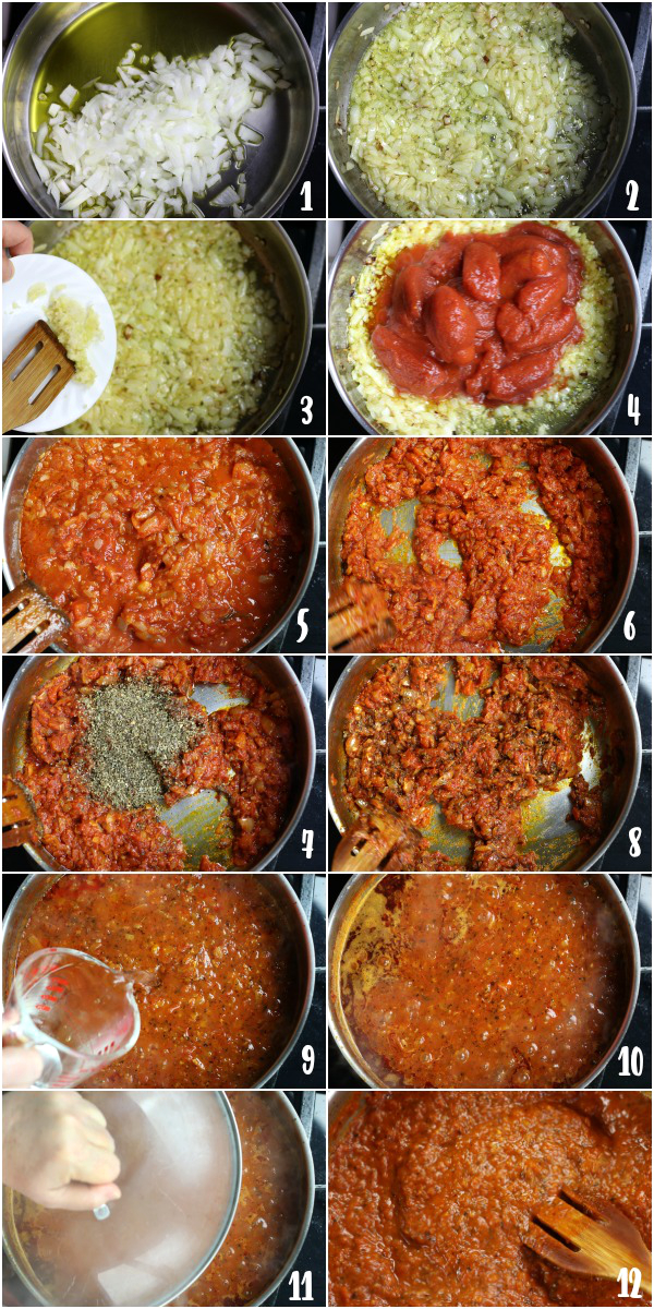 Steps for making Napolitana sauce.