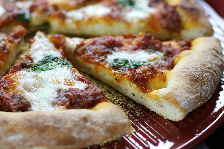 Up Close shot of Neapolitan Margherita Pizza.